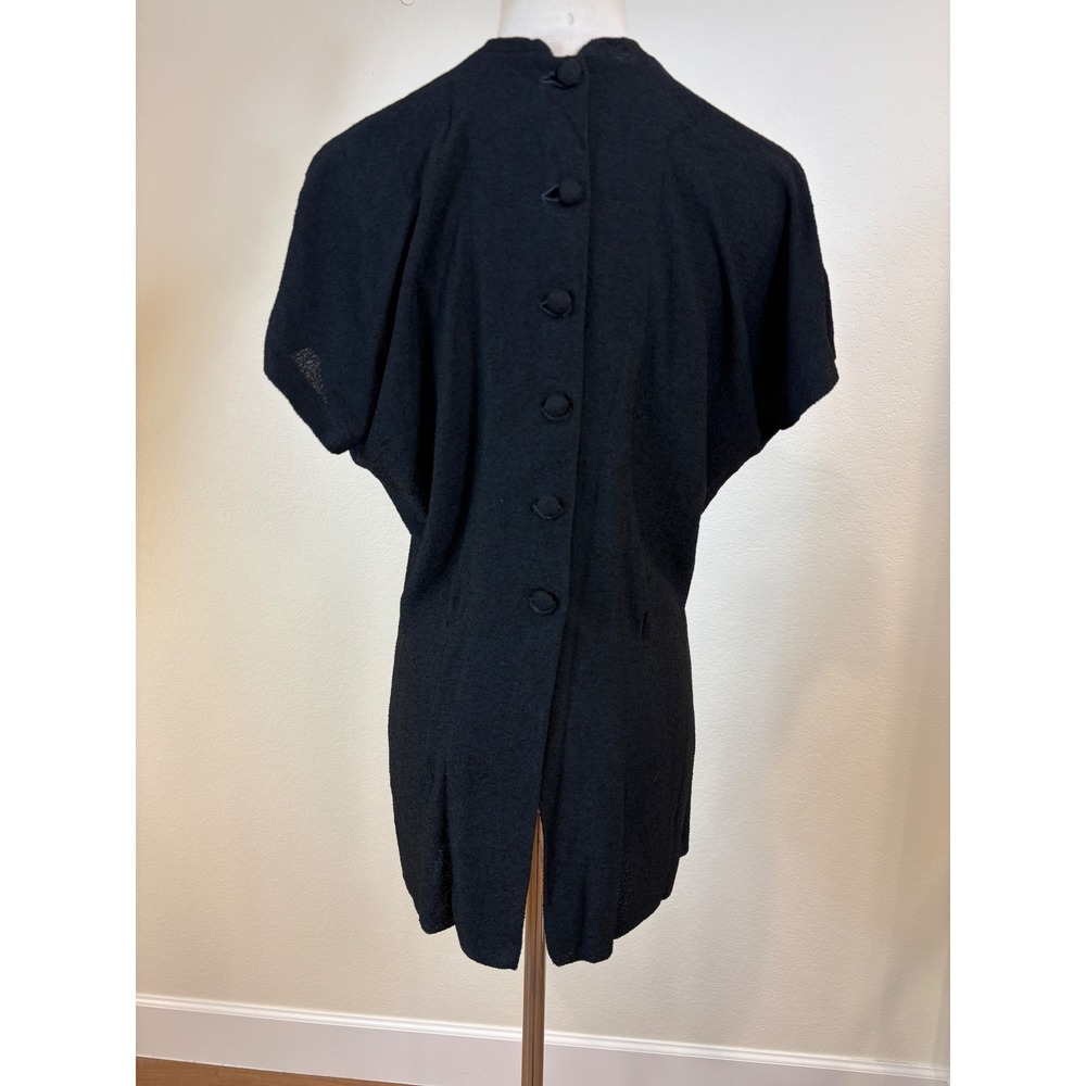 Vtg 40s Knit Top Womens L Black Floral Embroidered Button Back Art to wear - Picture 3 of 8